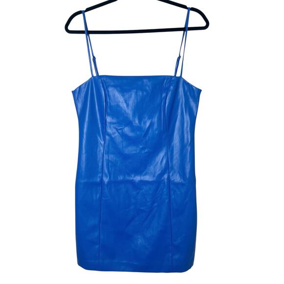 NWT LBLC The Label Marta Sleeveless Mini Dress Vegan Faux Leather Blue Sz L - Picture 2 of 8